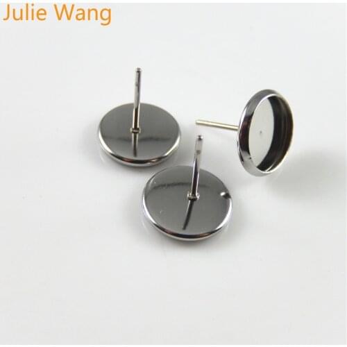 Julie Wang 30pcs Inner Size 10mm Iron Stud Earring Base Cabochon Cameo Base Flat Earring Setting Diy Jewelry Making