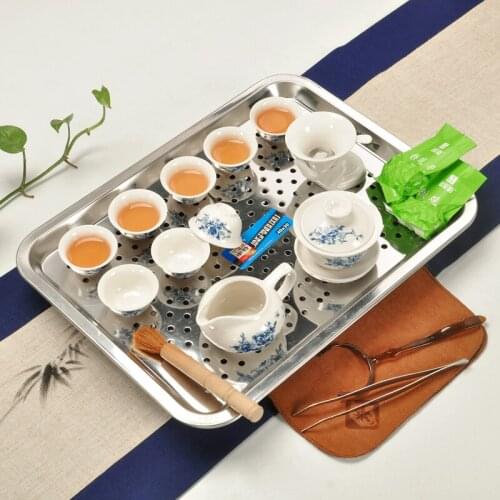 Ceramic Kung Fu Tea Set Drinkware Tea Cup,Tureen Infuser,Chinese Tea Ceremony with Gaiwan,Stainless Steel Chahai Tea Table