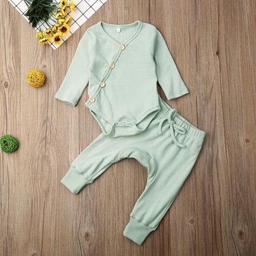 Pudcoco Autumn Newborn Baby Boy Girl Clothes Solid Color Knitting Cotton Romper Tops Long Pants 2Pcs Outfits Casual Clothes