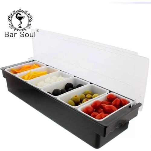 Bar Soul Fruit Box Four Lattice Six Lattice Fruit Tray With Lid Food Grade Plastic Bar Tools Professional Bartender Tools