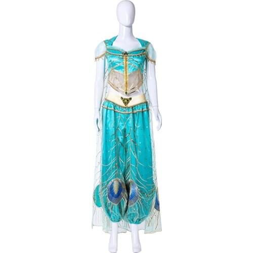 Princess Jasmine Cosplay Costume Adult Women Party Dance Dress Halloween Carnival Ball Gown