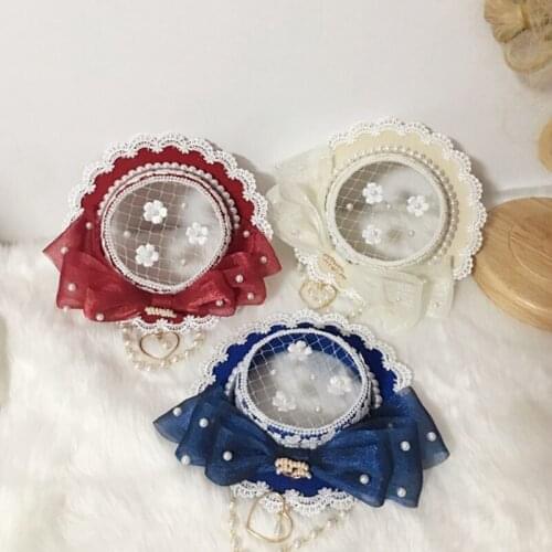 Lolita Sweet Lace Top Hat Pearl Beaded Bowknot Rose Flower Bonnet Flat Cap Vintage Party Cosplay Japanese Hair Accessory