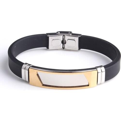 Gold color square Silicone 316L Stainless Steel bracelets for men