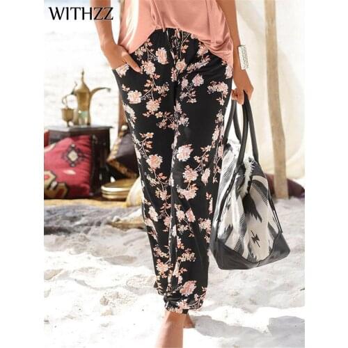 WITHZZ Summer Female High Waist Trousers Print Ladies Slim Thin Casual Pants