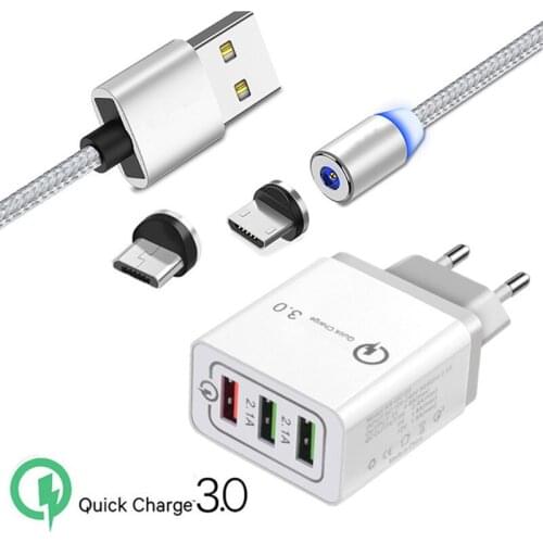 Magnetic Micro USB Cable QC 3.0 USB Fast charger For Samsung Galaxy S7 A10 Nokia 6 5 4.2 2.2 Oppo A7x F11 vivo Z5x S1 cellphone