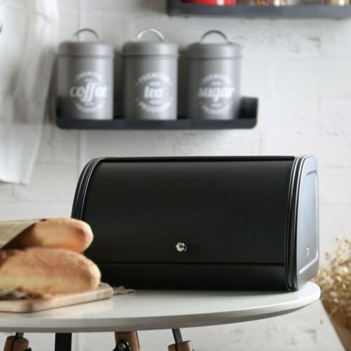 Metal Bread Box Bin kitchen Storage Containers with Roll Top Lid Kitchenware Storage Box Hogard