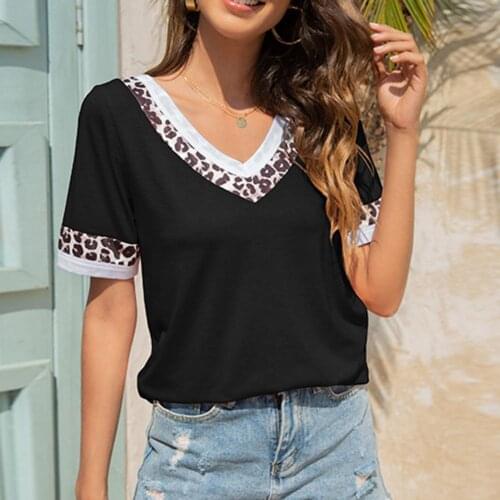 Fashion Women T-shirt Short Sleeve Loose Pullover Ladies V Neck Splicing T-shirt for leisure Outdoor Going Out Vacation Hot