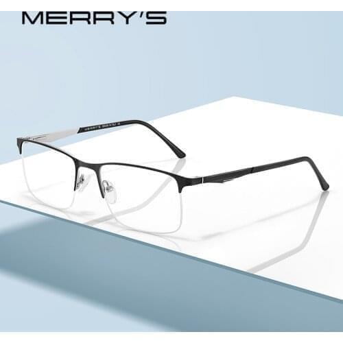 MERRYS Men Titanium Alloy Optical Glasses Frame Male Square Half Ultralight Myopia Prescription Eyeglasses S2059