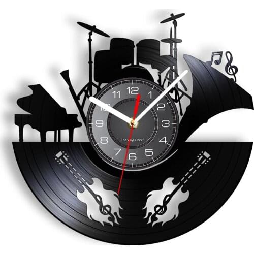 Musical Instruments Band Live Gramophone Record Wall Clock Vocal Concert Handicraft Art Vinyl Album Re-purposed Record Clock