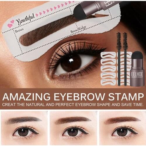 Eyebrow Shaping Kit Stamp Eyebrow Pencil and 5 Pairs Brow Stencils Kit Pen Cosmetics Waterproof Natural Color Eye Makeup