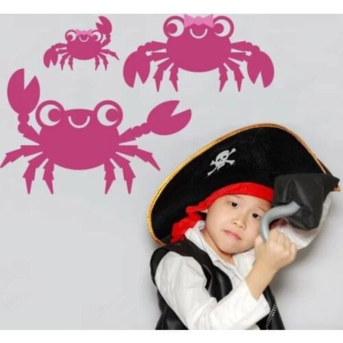 3pcs/lot Happy Crabs Family wall sticker Home Furnishing Nursery Wall Stickers Kids wall decal decorative children room T180714