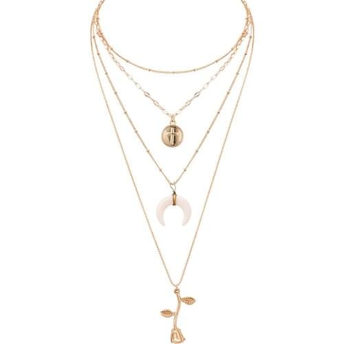2018 New Fashion Jewelry Moon Cross Rose Pendant Cascading Necklace Womans best gift Exo Statement Necklace