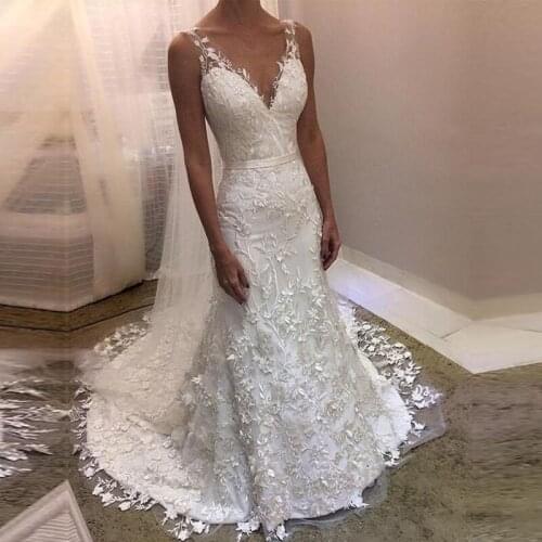 New Models Sexy Bridal Gown Mermaid Wedding dresses V-Neck Chapel Train Refinement Lace Applique Wedding Gowns New Arrival