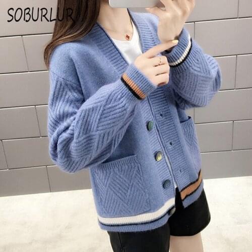 2020 Autumn Winter Fashion Women Sweater Long Sleeve Loose Knitting Cardigan Sweater Womens Knitted Female Cardigan Pull Femme