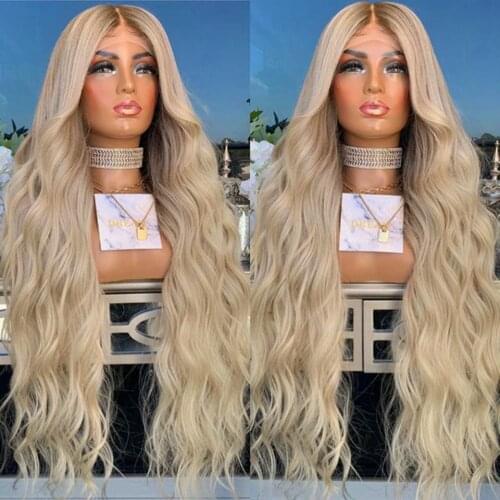 28 Inch 613 26Inch Ombre Blonde Brown Lace Front Synthetic Hair Wig For Black Women Preplucked Natural Wave Daily Cosplay