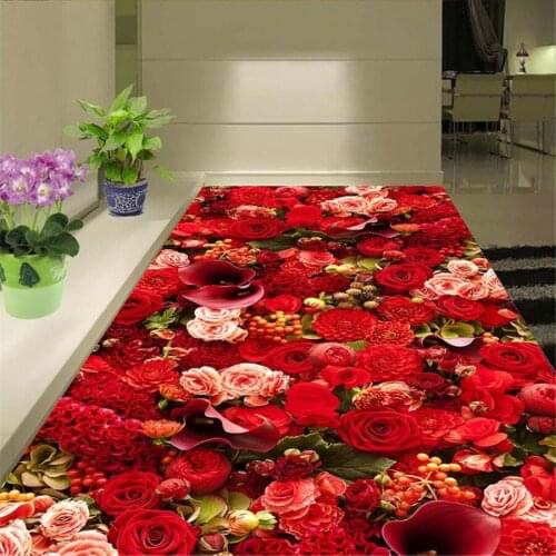 Custom floor painting 3d romantic rose sea trend fashion living room bedroom 3D flooring wall papers home decor papel de parede