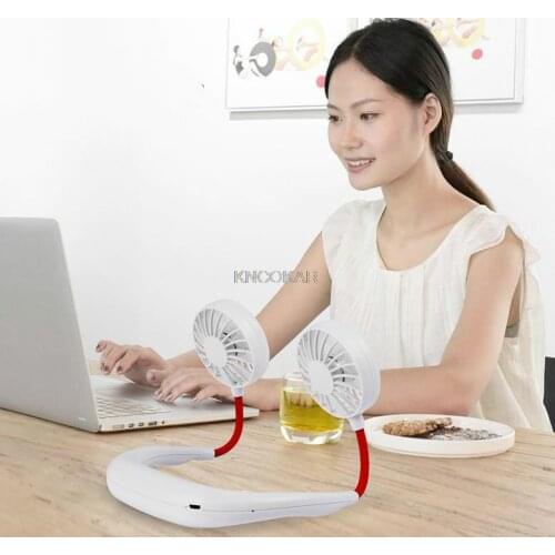 New USB Rechargeable Wearable Portable Hand Free Neckband Fan Personal Mini Neck Double Fans 3 Speed Adjustable for Home Office