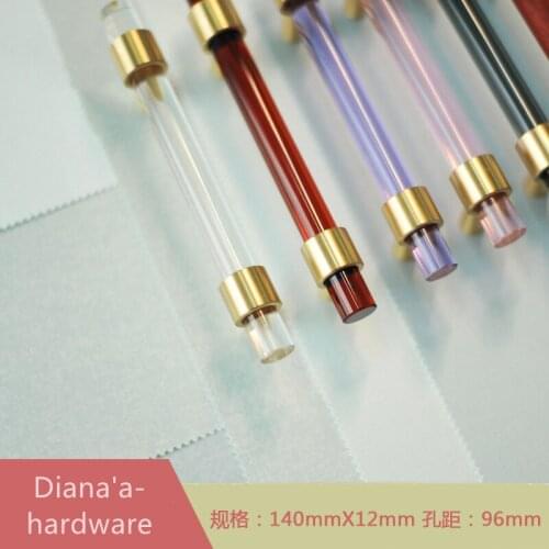 Nordic Light luxury Brass+Crystal Handle 140 x 12mm Modern Colorful Cupboard Door Wardrobe T Bar DIY Handles for Furniture