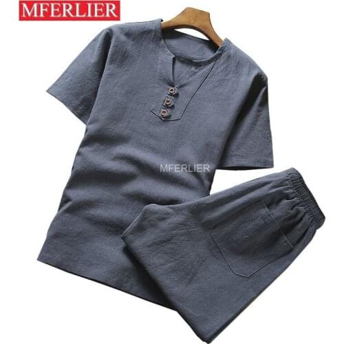 MFERLIER Summer shirt men Large size 5XL 6XL 7XL 8XL 9XL Cotton linen Bust 105-155cm shirt men 5 Colors