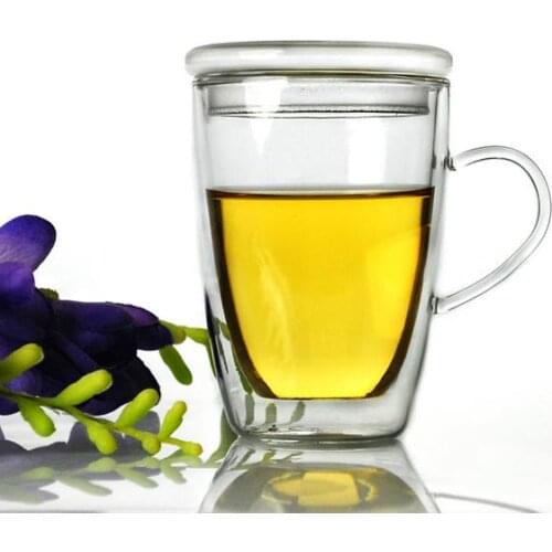 1PC high quality heat resistant glass milk double layer cup with Lid 430ml OL 0086