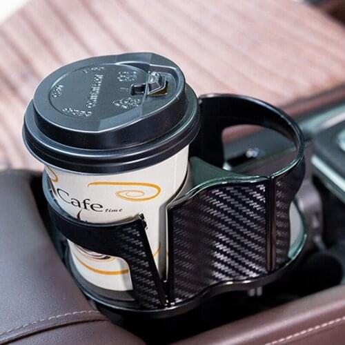 Universal Car Drinks Holder 2 Cups Bottle Holder Stand Car Organizer Mount Adjustable Beverage Auto Truck Carbon Fiber Pattern