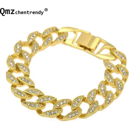 Hip Hop Punk Simulated Gemstone Bracelet Cuban links chains Bracelet Male Women Jewelry Accessory Wholesale
