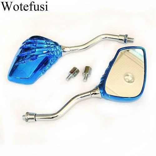 Wotefusi Universal 1 Pair Motorcycle Rear view Mirrors Blue Red Sliver Color Skull Claw Chrome Punk Accessories [P328]