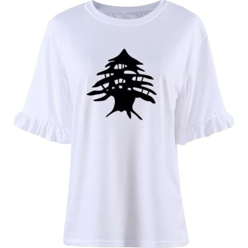 Women Clothing Lebanon Cedar Tree Fashion Print T-Shirt Women Tops Petal Sleeve Female Casual T Shirt Summer Graphic Camisetas