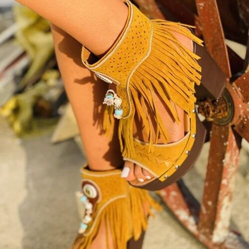 Women Rome Fringe Peep Toe High Square Heels Sandals Female Summer Sexy Style Zip Shoes Ladies Party New Footwear Plus Size