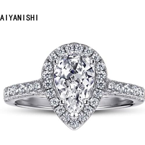 AIYANISHI 925 Silver Rings For Women 1.5CT Pear Rings Wedding Bridal Ring Jewelry Engagement Party Rings Gift Bijoux Femme Gifts