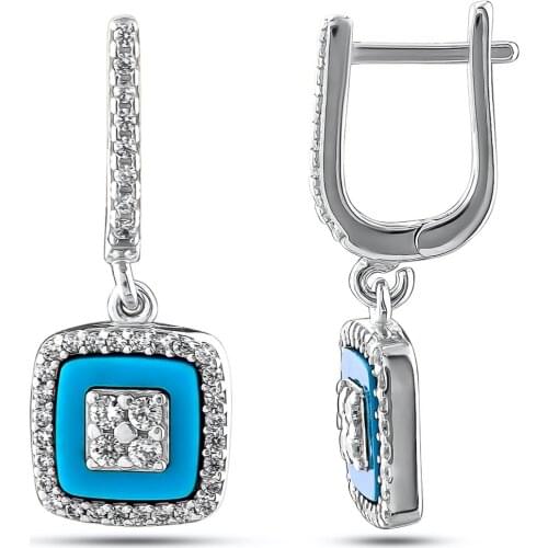 Handmade Square Blue Stone Earrings Multi Stone Women Jewelry Solid 925 Sterling Silver Gifts For Women