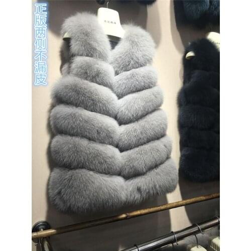 Imported whole skin medium long natural fox fur vest coat 2019 winter womens wearful clothing no expose both side
