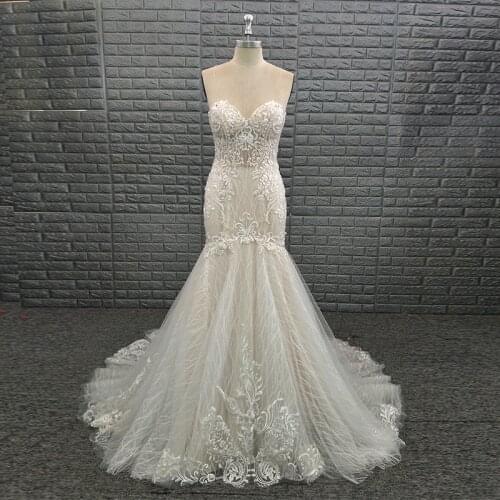Sexy Sweetheart Beaded Appliques Lace Mermaid Bridal Gown Wedding Dress