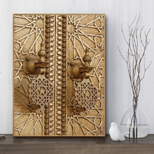 Gold Morocco Door Art Prints Home Decorative Pictures Architecture Posters Wall Art Canvas Painting Picture For Living Room