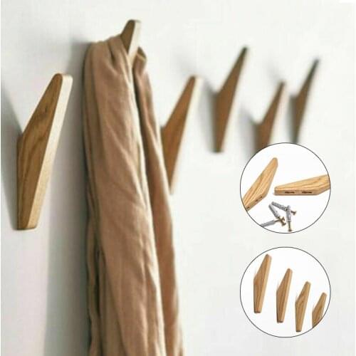 1 Pcs Natural Wood Clothes Hanger Wall Mounted Coat Hook Decorative Key Holder Hat Scarf Handbag Storage Hanger Bathroom Rack