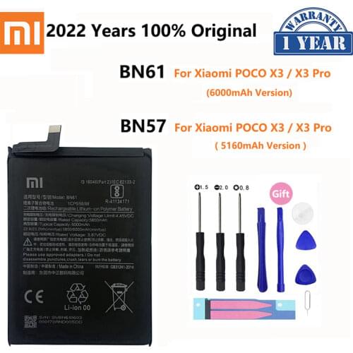 100% Original Xiao mi BN61 BN57 6000mAh Phone Battery For Xiaomi Pocophone X3 Poco X3 Pro Replacement Batteries Bateria
