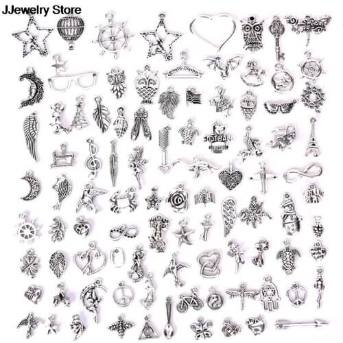100PCS Bulk Lots Mixed Antique Mini Charms Pendant Handmade Crafts Tibetan DIY Jewelry Making Mixed Sizes