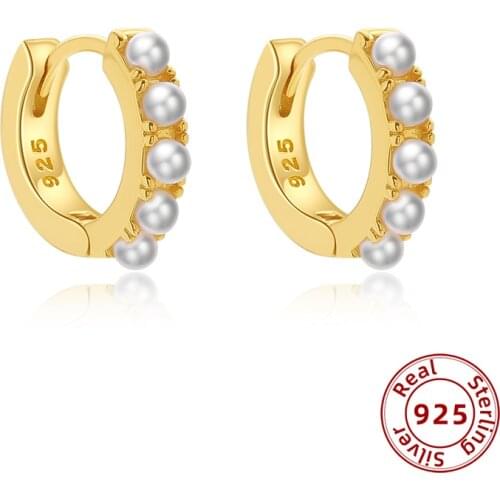 925 Sterling Silver Small Hoop Earrings for Women with Pearl Round Circle Huggie Earrings Statement Jewelry 2021 New