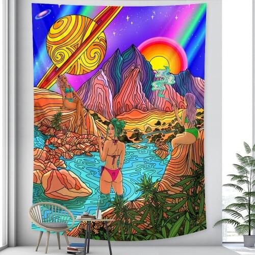 Abstract mushroom psychedelic scene home decoration tapestry wall hanging Bohemian tapestry Datura sheet beach mat yoga mat