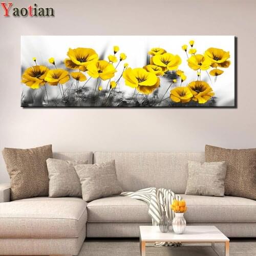 Large DIY 5D Diamond Painting Yellow poppies Diamond Embroidery Full Drill Diamond Mosaic Rhinestone Picturse Diamond Art Kit
