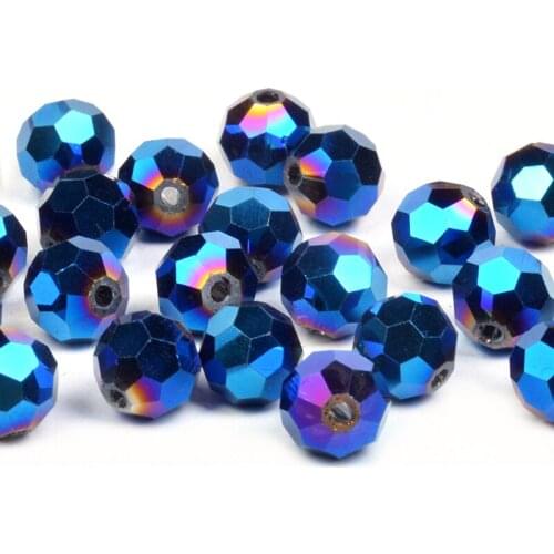 4 6 8 MM Shining BlueColor Football Faceted Austrian Crystal Bead Round Glass Spacer Loose beads DIY Jewelry Making