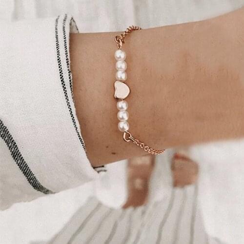 1 Pcs Women Bracelets Bohemian Simple Gold Heart Pearl Beaded Bracelet Fashion Party Wedding Jewelry Accessories Lovers Gift