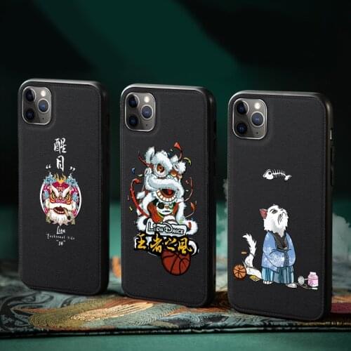 Case for iPhone 11 11 Pro Max XR X XS Max 8 7 6 6S Plus SE Cover 3D Relief Cat Dragon Cute Lion PU Leather Matte Soft Back Shell