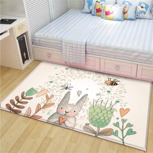 Simplicity Animal Bunny Bee Pattern Children Flannel Carpet Baby Hand Print Carpet Baby Play Mat Rectangular Children Carpet
