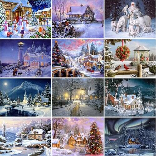 DIY 5D Diamond Painting House Diamond Embroidery Winter Snow Scenery Cross Stitch Full Round Drill Mosaic Rhinestone Home Decor