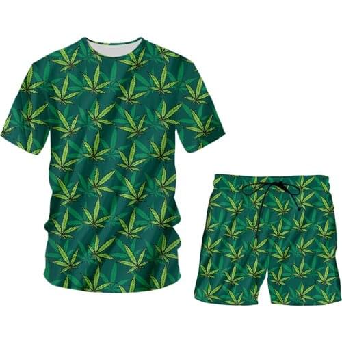 IFPD 3D Print T Shirt + Shorts Maple Green Leaf Streetwear Weed Plant Tracksuit Men Harajuku Oversize Sportswear Dropshipping