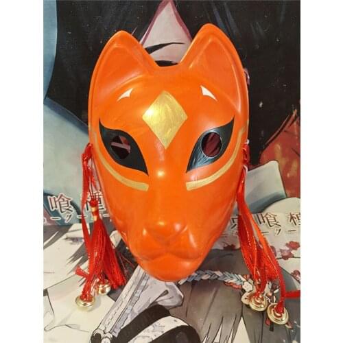 Game Cos Props Mask Hand-Painted Full Face Japanese Fox Mask Cosplay PVC Masquerade Halloween Cartoon Character Masks Orange