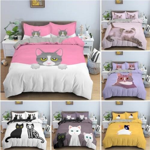 3D Cartoon Animal Cat Bedding Set For Childrens Bedroom Duvet Cover Set Bedclothes Pillowcase King Twin Baby Size Home Textile