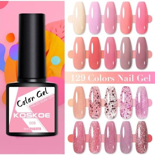 KOSKOE 8ml Nude Glitter Gel Nail Polish Semi Permanent Hybrid Gel Varnish Sequins Soak Off UV LED Nails Art Gel Base Top Coat