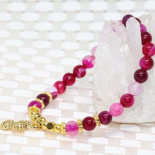 Hot Sale Natural 6mm Rose Red Veins Agats Strand Bracelets for Women Round Beads Charming Elegant Jewelry Making 7.5inch B1987